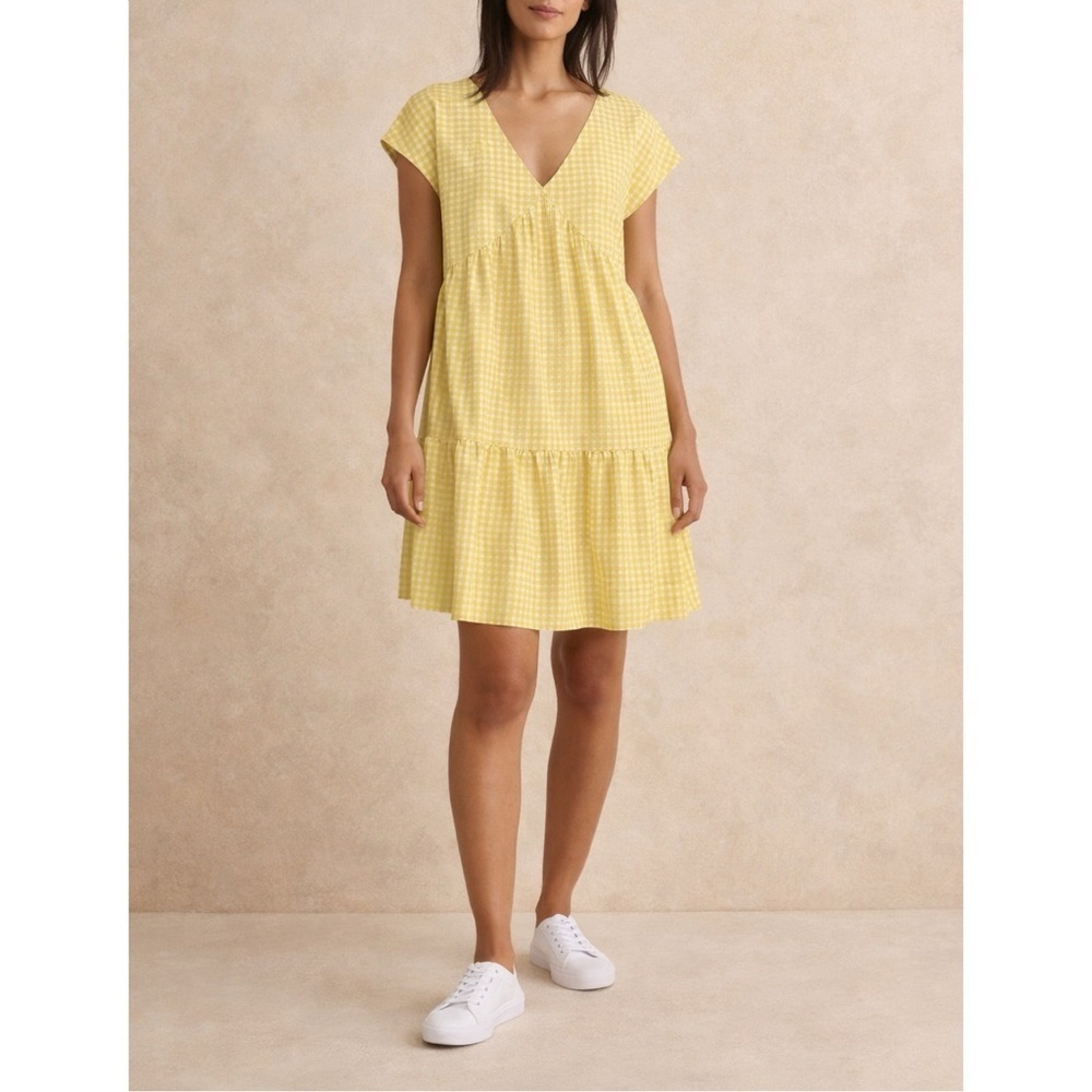 Time And Tru Yellow Gingham Tiered Babydoll Dress L Summer Picnic Cottagecore